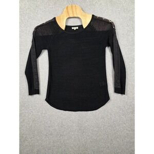 Y2K Miracle City Sweater Womens M/L Black Knit Lace Panel Sheer Sleeve Pullover